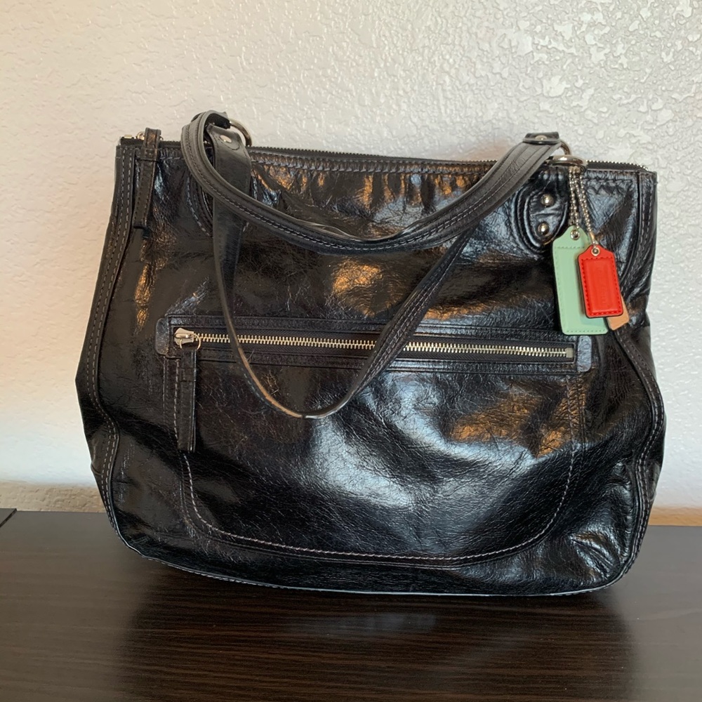 Coach Poppy|Hallie Black Distressed Leather Purse